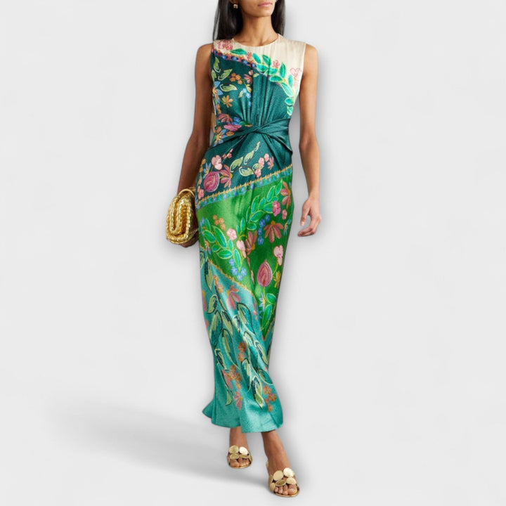 Aisling | Vestido maxi drapeado con estampado floral