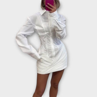 Selma | Vestido plisado blanco de manga larga