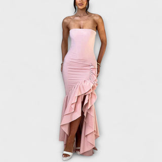 Zuri | Vestido maxi de hombros descubiertos asimétrico