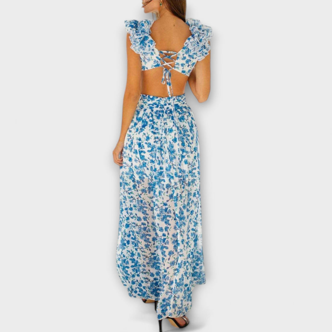 Elin | Vestido maxi con volantes y aberturas