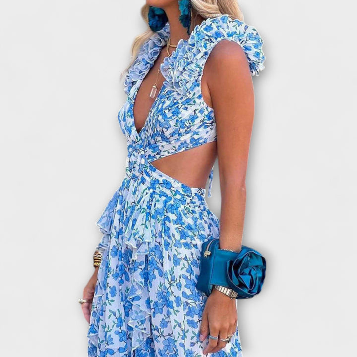 Elin | Vestido maxi con volantes y aberturas