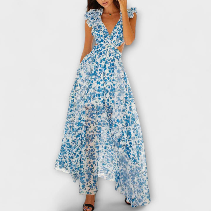Elin | Vestido maxi con volantes y aberturas