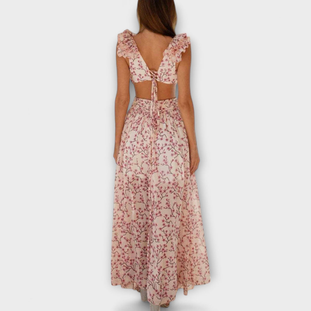 Elin | Vestido maxi con volantes y aberturas