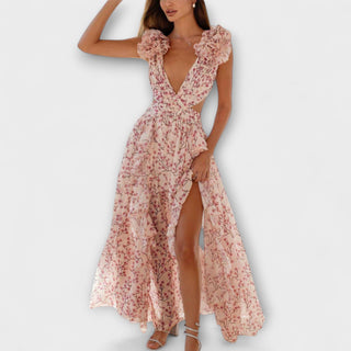 Elin | Vestido maxi con volantes y aberturas