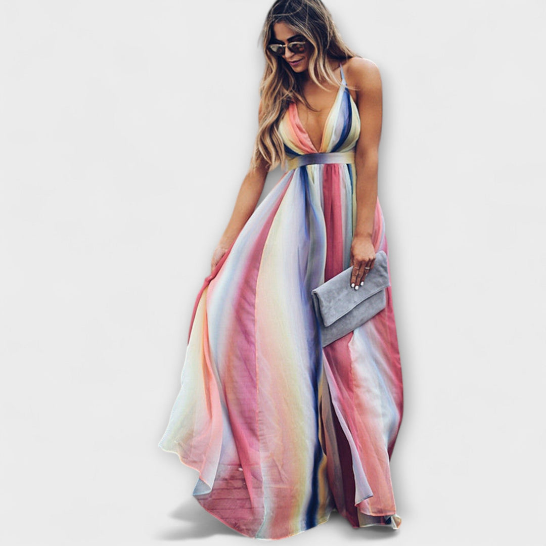 Gracela | Vestido maxi de rayas multicolor