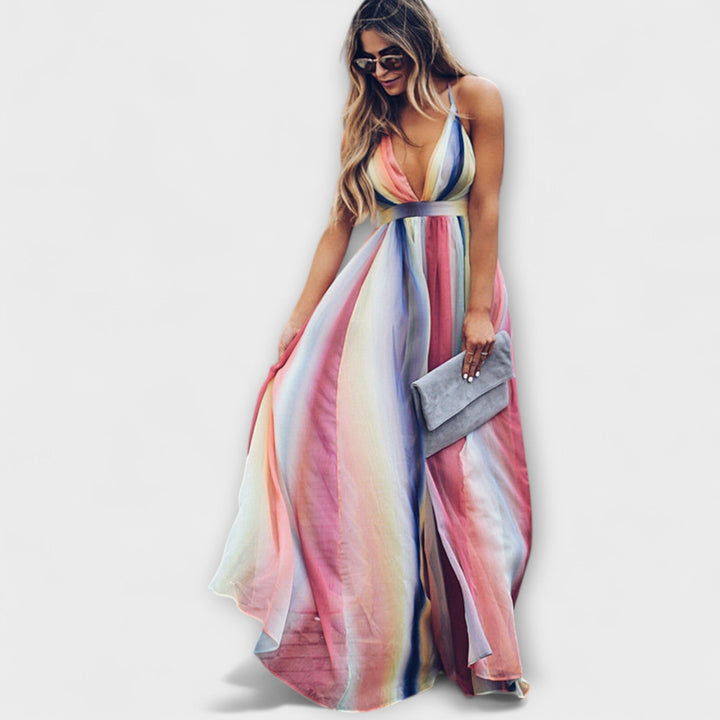 Gracela | Vestido maxi de rayas multicolor