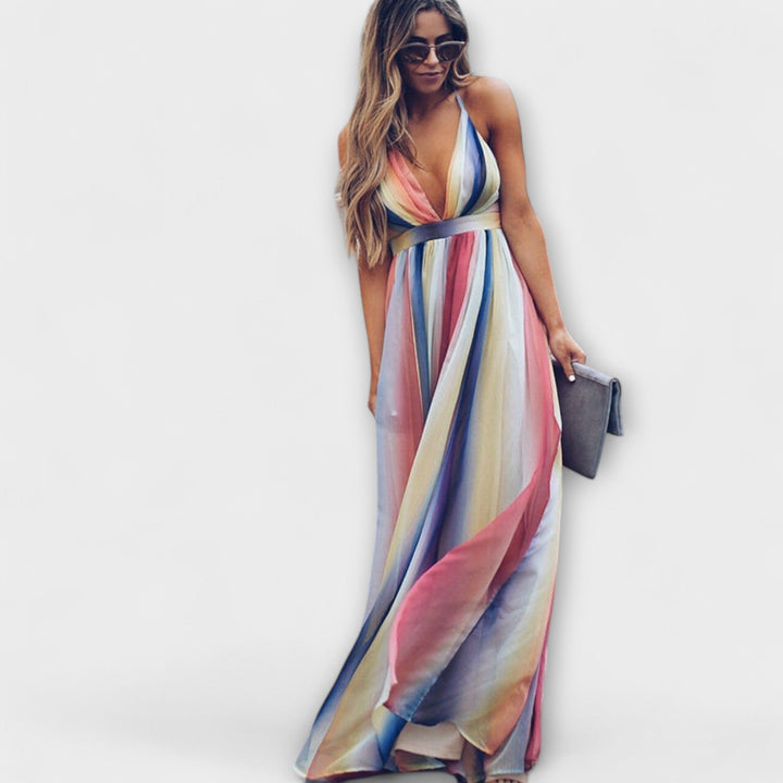 Gracela | Vestido maxi de rayas multicolor