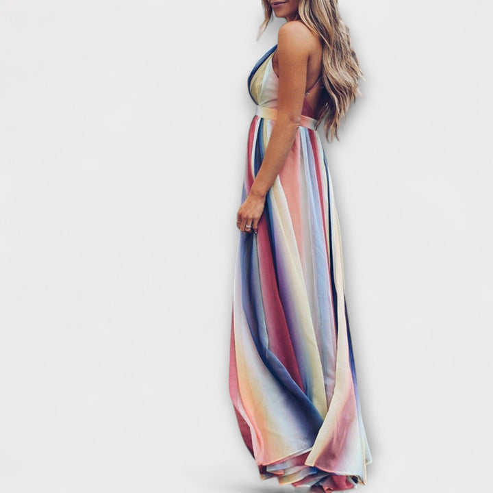 Gracela | Vestido maxi de rayas multicolor