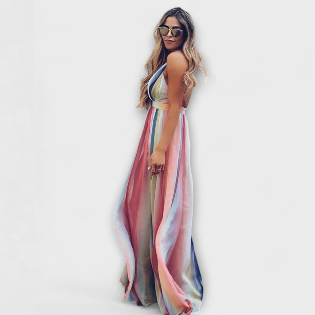 Gracela | Vestido maxi de rayas multicolor