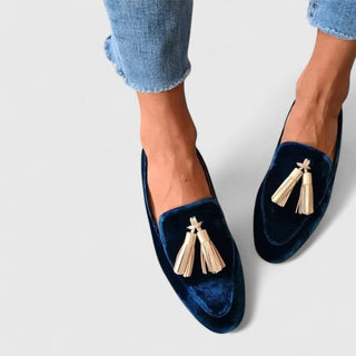 Filipa | Mocasín de terciopelo azul marino