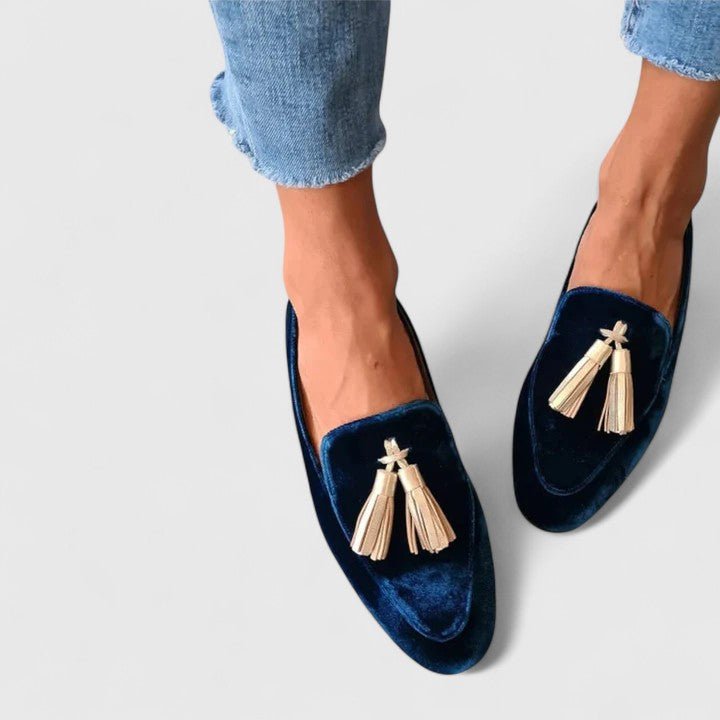 Filipa | Mocasín de terciopelo azul marino