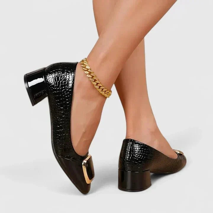 Berta | Mocasín negro efecto cocodrilo