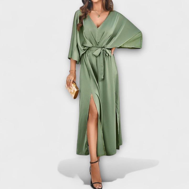 Sabrina | Vestido maxi con escote en V y cinturón