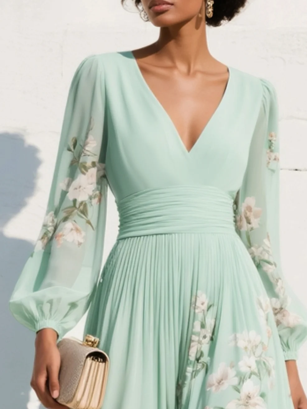 Ramira | Vestido midi de gasa con flores verdes