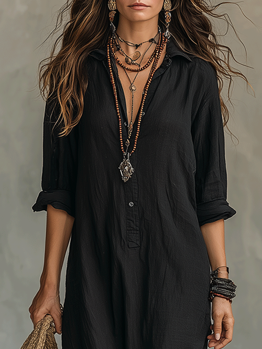 Nadina | Vestido maxi negro con botones