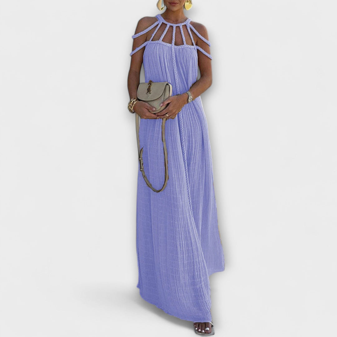 Briar | Vestido maxi de lino con tirantes drapeados