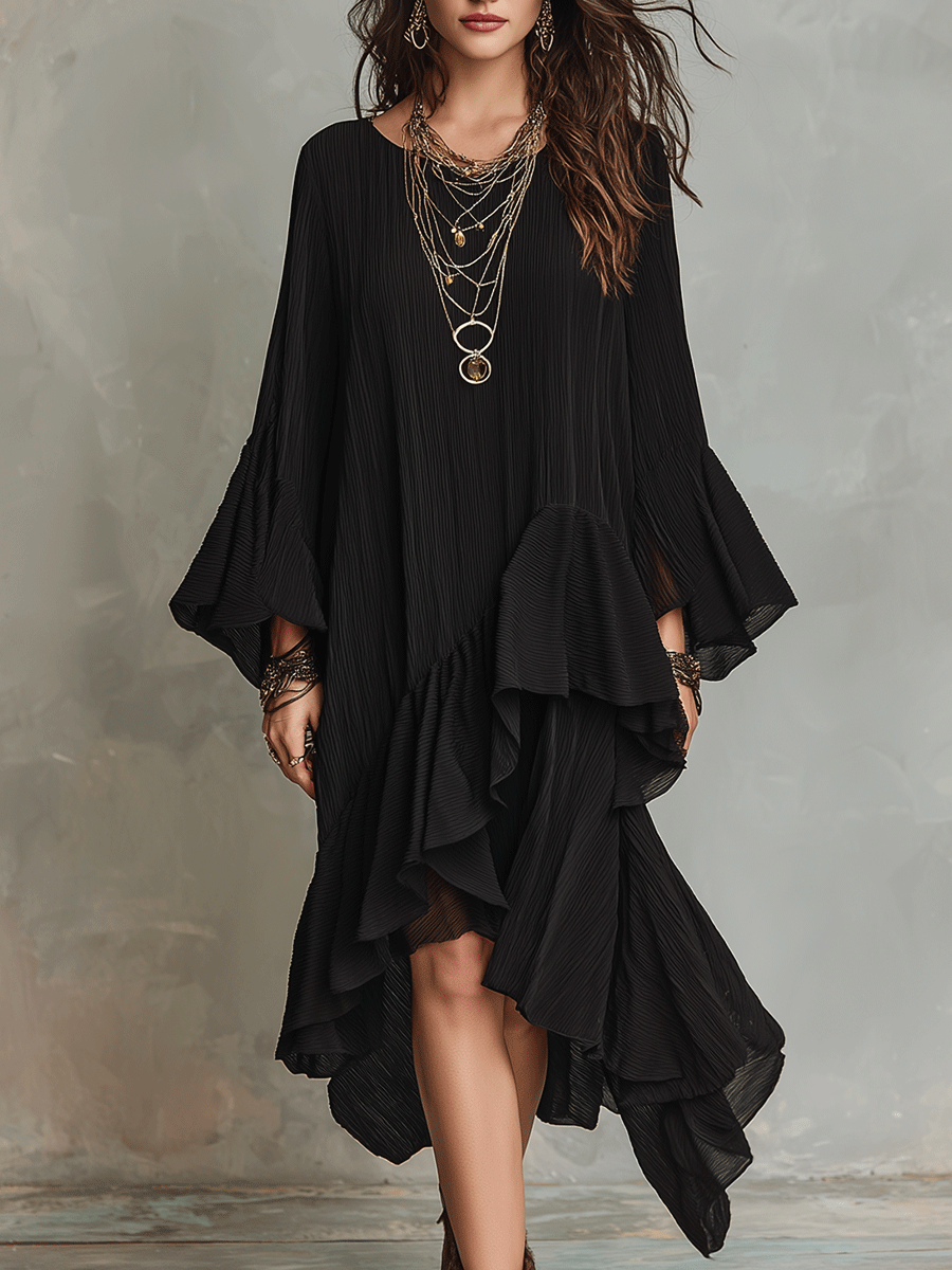 Fausta | Vestido midi boho asimétrico