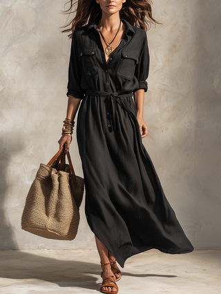 Maura | Vestido camisero maxi con cinturón