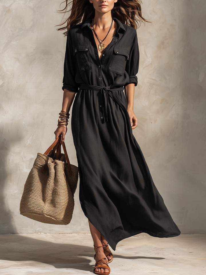 Maura | Vestido camisero maxi con cinturón