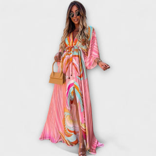 Isla | Vestido maxi estampado con cinturón