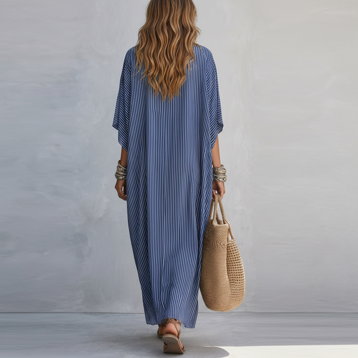 Idalia | Vestido largo de rayas azules