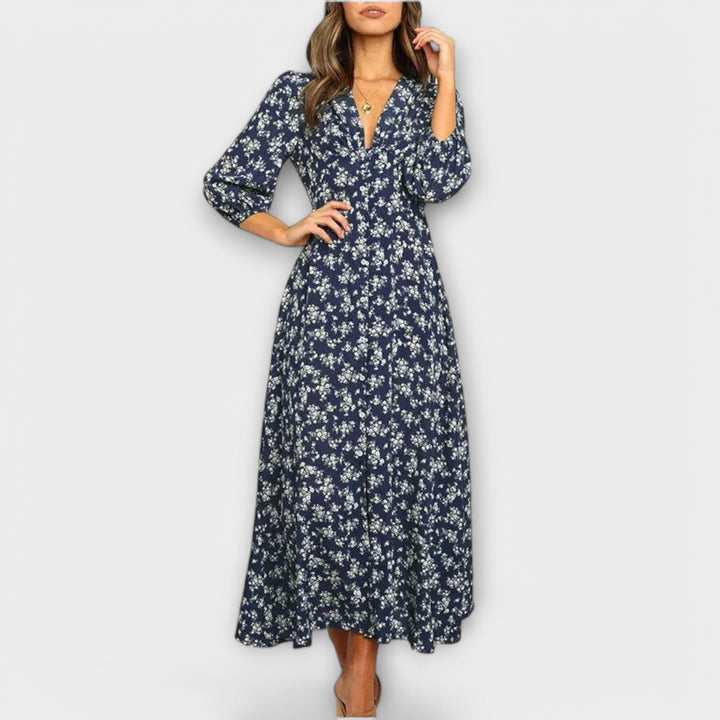 Edelmira | Vestido maxi floral con escote en V