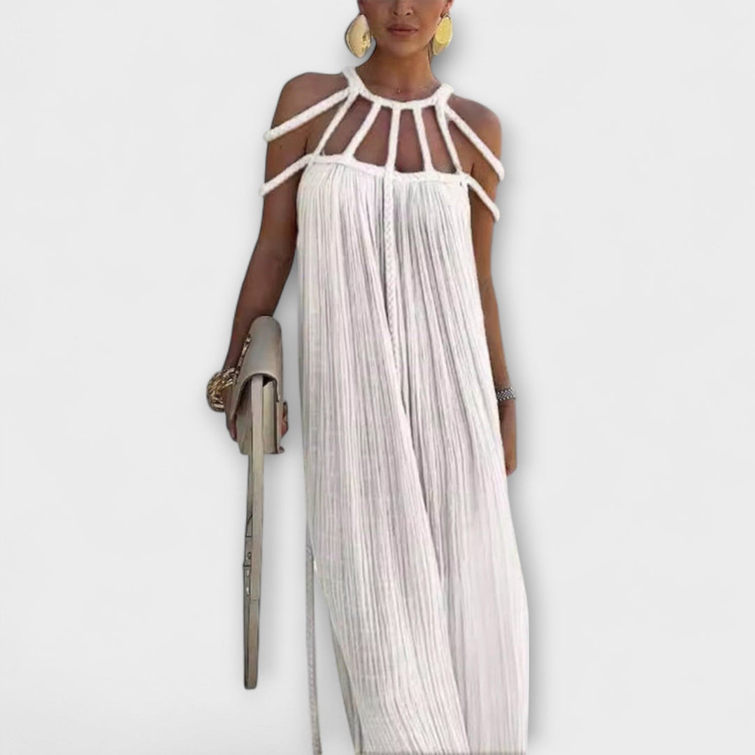 Briar | Vestido maxi de lino con tirantes drapeados