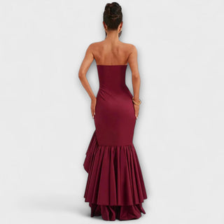 Zuri | Vestido maxi de hombros descubiertos asimétrico