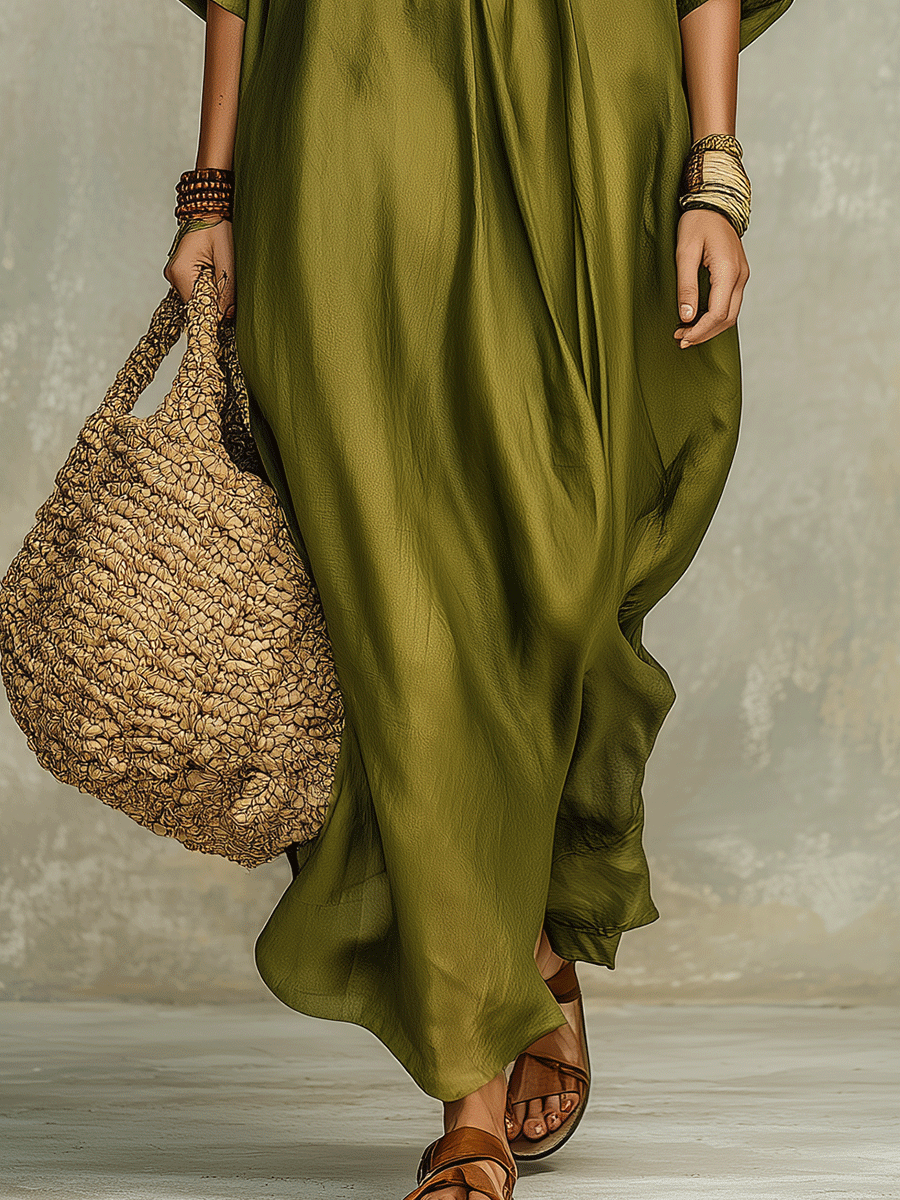 Tamira | Vestido maxi verde oliva holgado