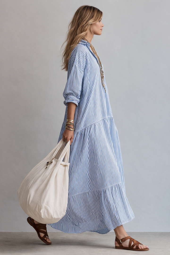 Fermina | Vestido camisero maxi de rayas azules