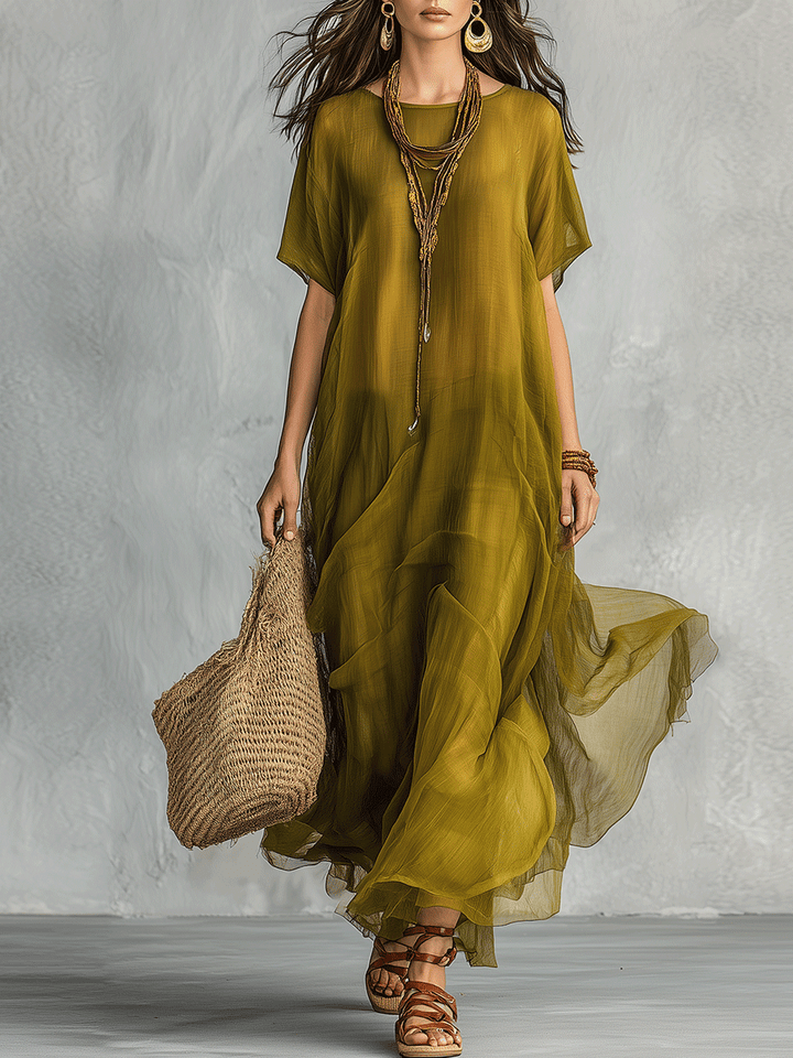 Selva | Vestido maxi verde oliva drapeado