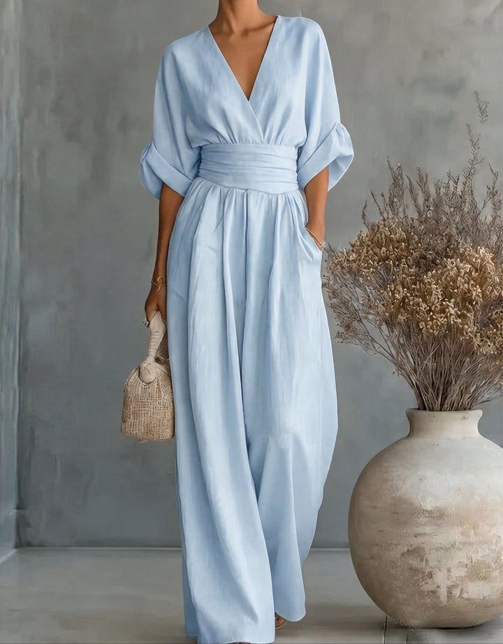 Aitana | Mono elegante de pierna ancha con cuello cruzado