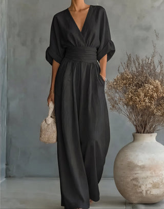 Aitana | Mono elegante de pierna ancha con cuello cruzado