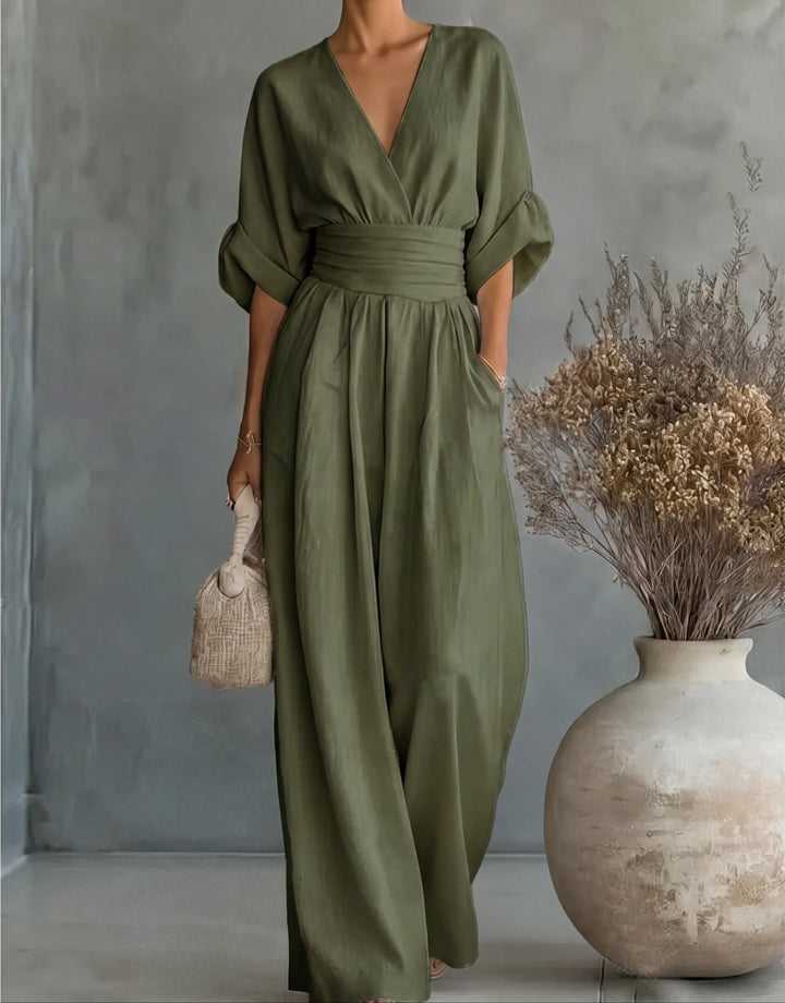 Aitana | Mono elegante de pierna ancha con cuello cruzado