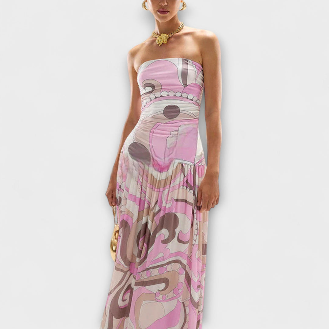 Tatum | Vestido maxi pastel de hombros descubiertos