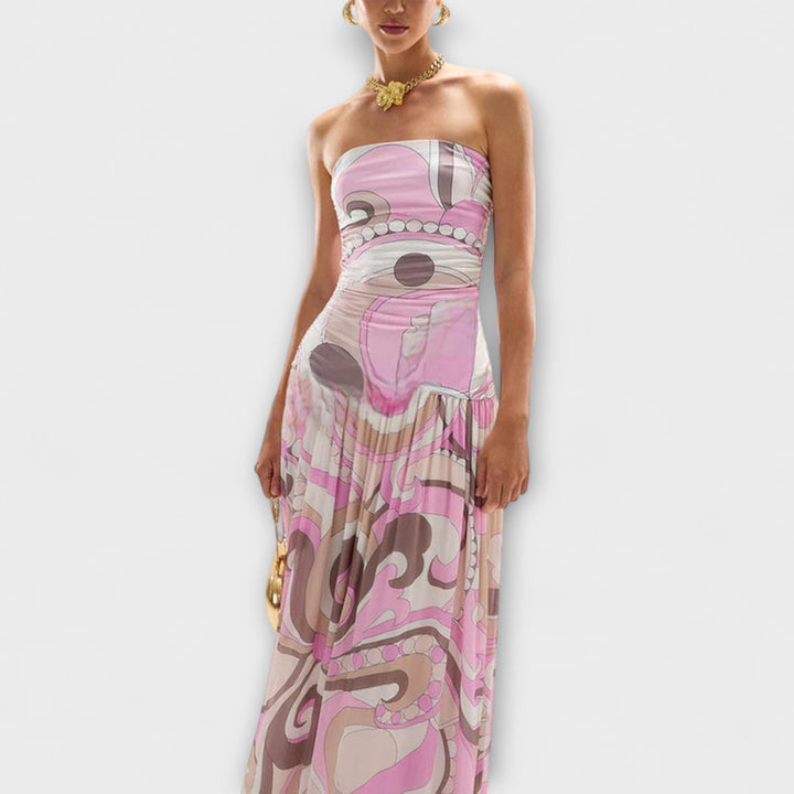 Tatum | Vestido maxi pastel de hombros descubiertos