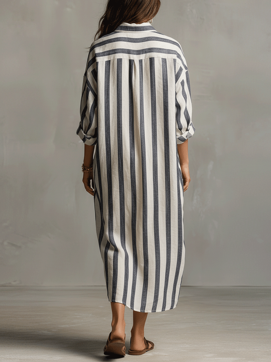 Casandra | Vestido camisero bohemio a rayas