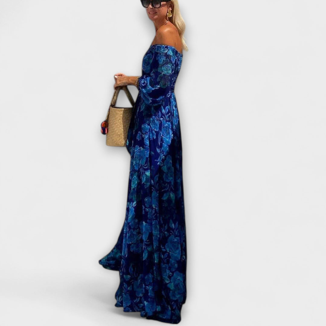 Juniper | Vestido maxi floral de hombros descubiertos