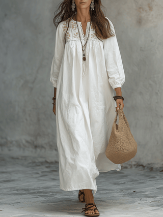 Katia | Vestido maxi bordado con mangas globo