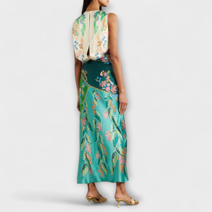Aisling | Vestido maxi drapeado con estampado floral