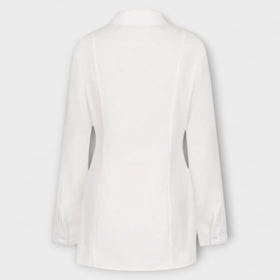 Selma | Vestido plisado blanco de manga larga