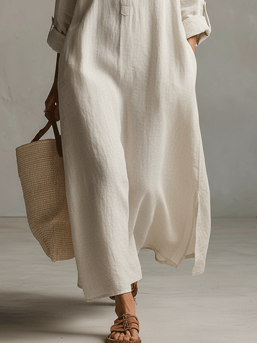 Delmira | Vestido camisero maxi color crema