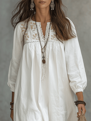Katia | Vestido maxi bordado con mangas globo