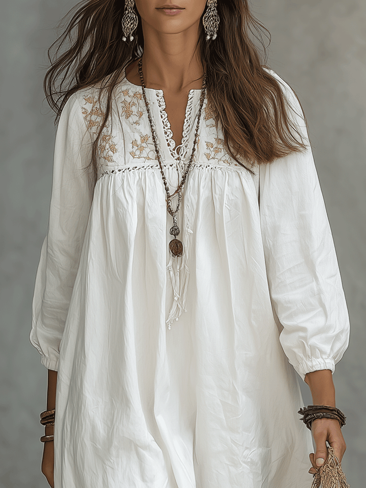 Katia | Vestido maxi bordado con mangas globo