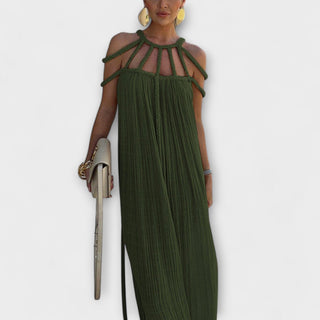 Briar | Vestido maxi de lino con tirantes drapeados