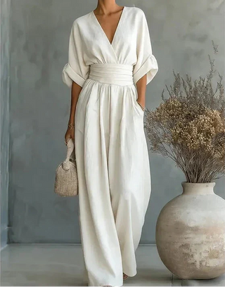 Aitana | Mono elegante de pierna ancha con cuello cruzado