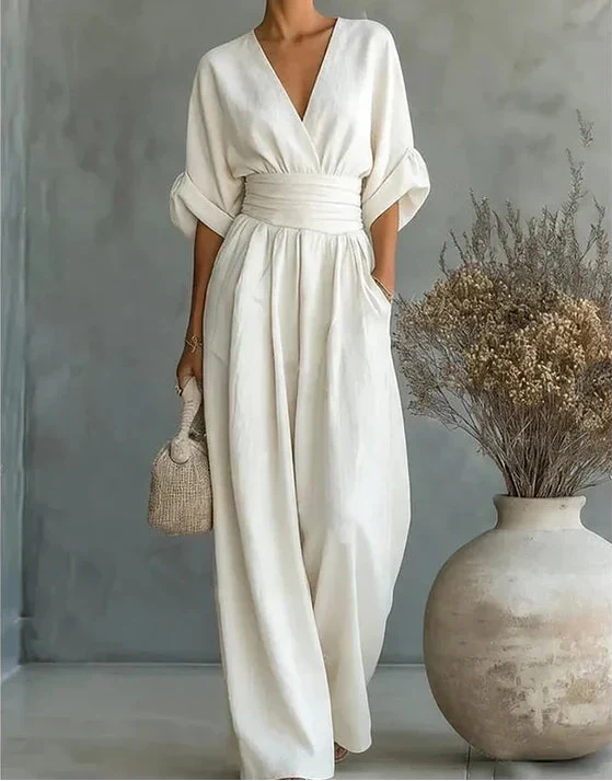 Aitana | Mono elegante de pierna ancha con cuello cruzado