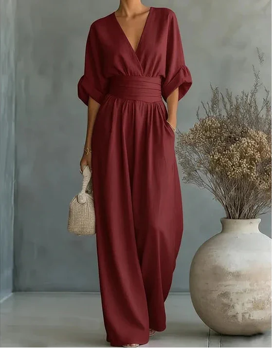 Aitana | Mono elegante de pierna ancha con cuello cruzado