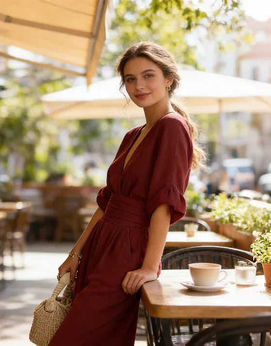 Aitana | Mono elegante de pierna ancha con cuello cruzado