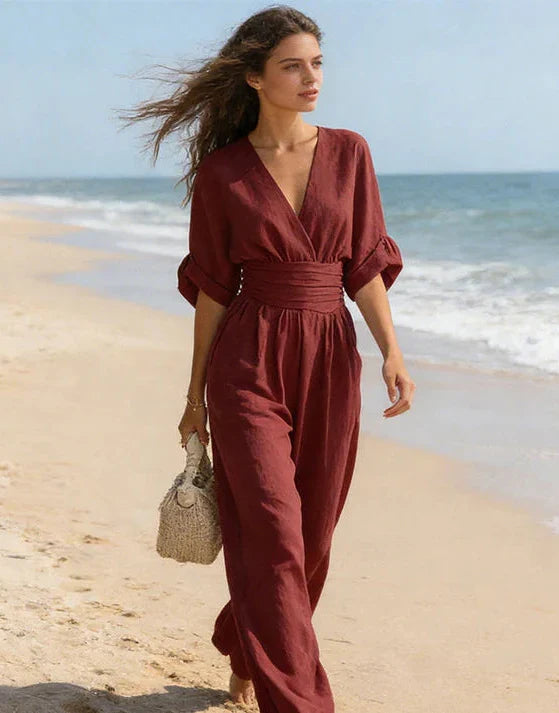 Aitana | Mono elegante de pierna ancha con cuello cruzado